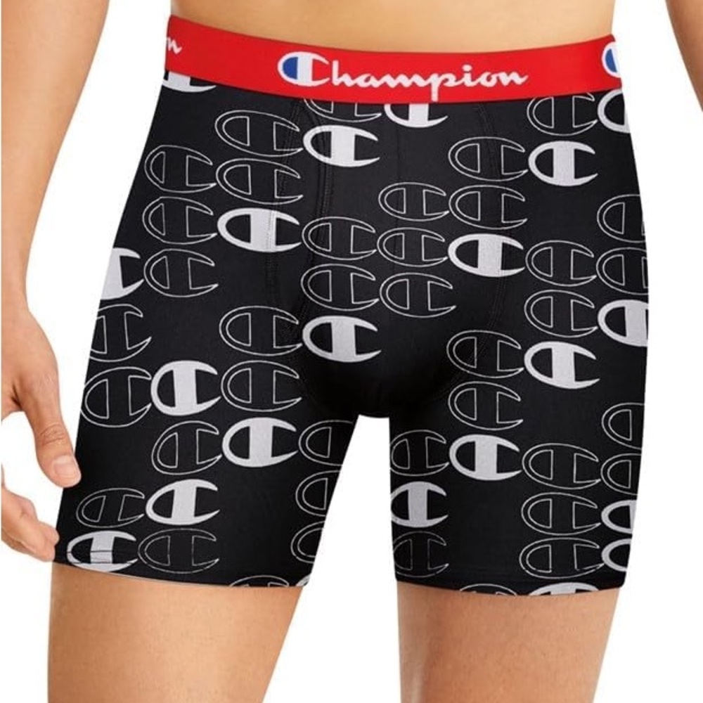 Champion Men's Black Boxer Briefs with Red Waistband